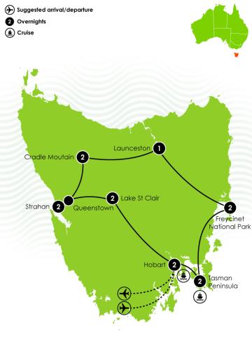 Two Week Best of Tasmania Road Trip Large Map
