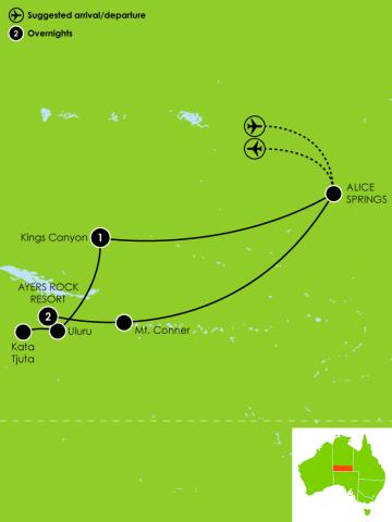 4 Day Kata Tjuta, Uluru & Kings Canyon Large Map