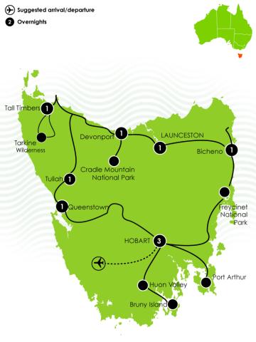 Tour Map: Ultimate 10 Tasmania