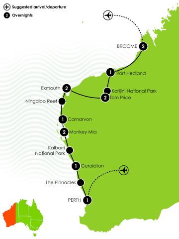 Tour Map: Wonders of the Pilbara & West Coast Mapping