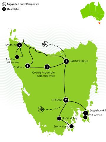 Tour Map: 9 Day Best of Tasmania