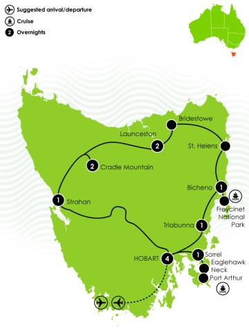 Tour Map: 25/26 13 Day Perfect Tasmania Itinerary