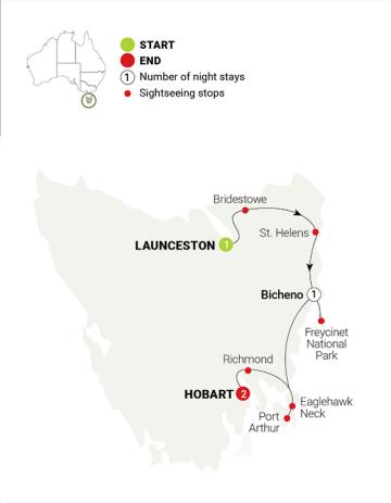 Tour Map: AAT Kings 5 Day Tassie’s East Coast Highlights 