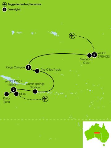 Tour Map: 7 Day Red Centre For Families 