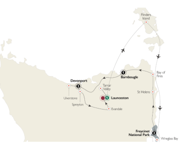 Tour Map: 7 Day Inspiring Journeys Tastes of Tasmania & Flinders Island